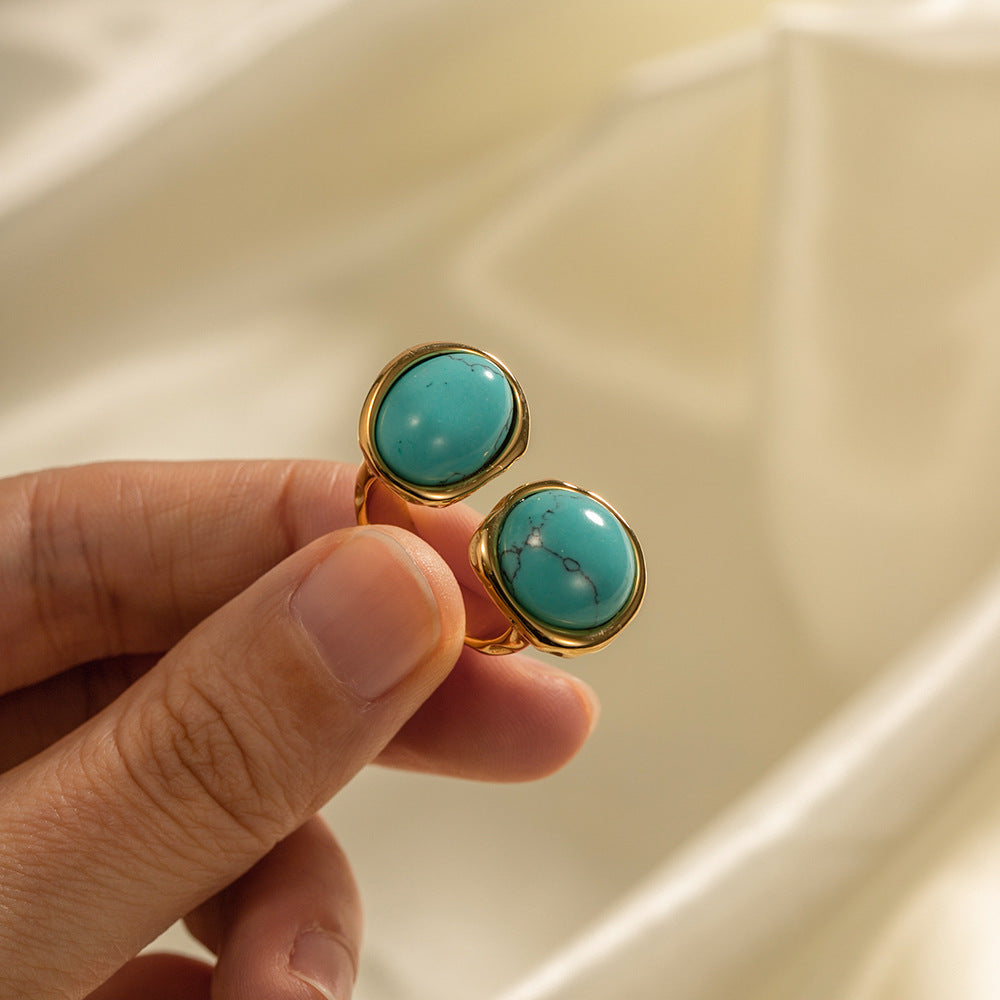 Gold-plated Stainless Steel Inlaid Natural Blue Stone Ring