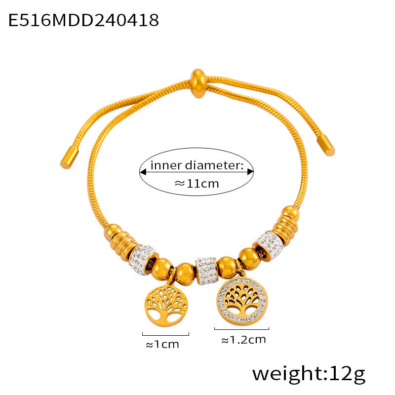 Diamond Ring Design Sense Snake Bones Chain Ornament Love Tree Of Life Pendant Draw Pull Buckle Titanium Steel Bracelet